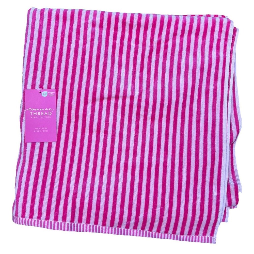 Common Thread Beach Towel Pink Striped Stripes Cotton 36 X 68 New